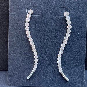 Rhinestone Curved Long Drop Earrings